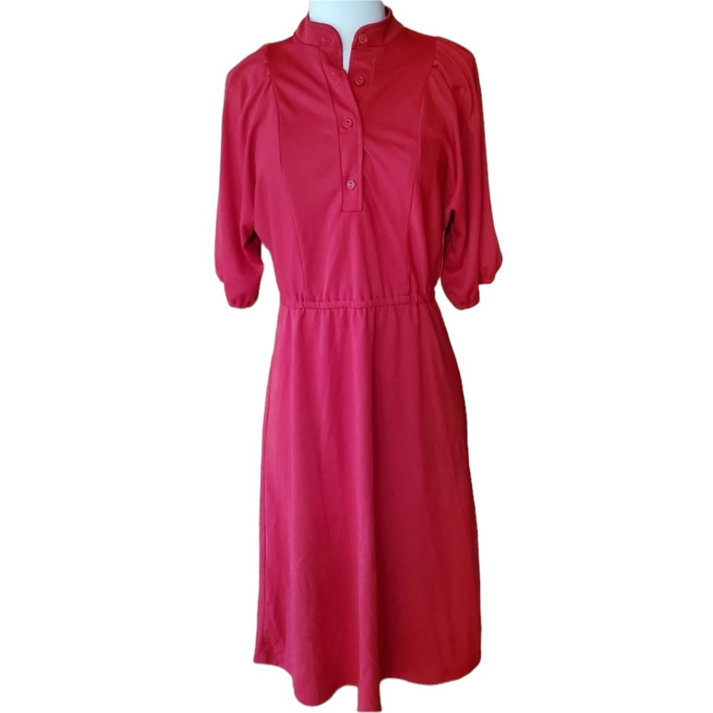 1970s Illegible Tag Red Polyester Dress